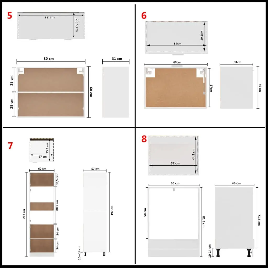 Kitchen Cabinet Set 14 Piece White Engineered Wood Storage Organiser Cupboard