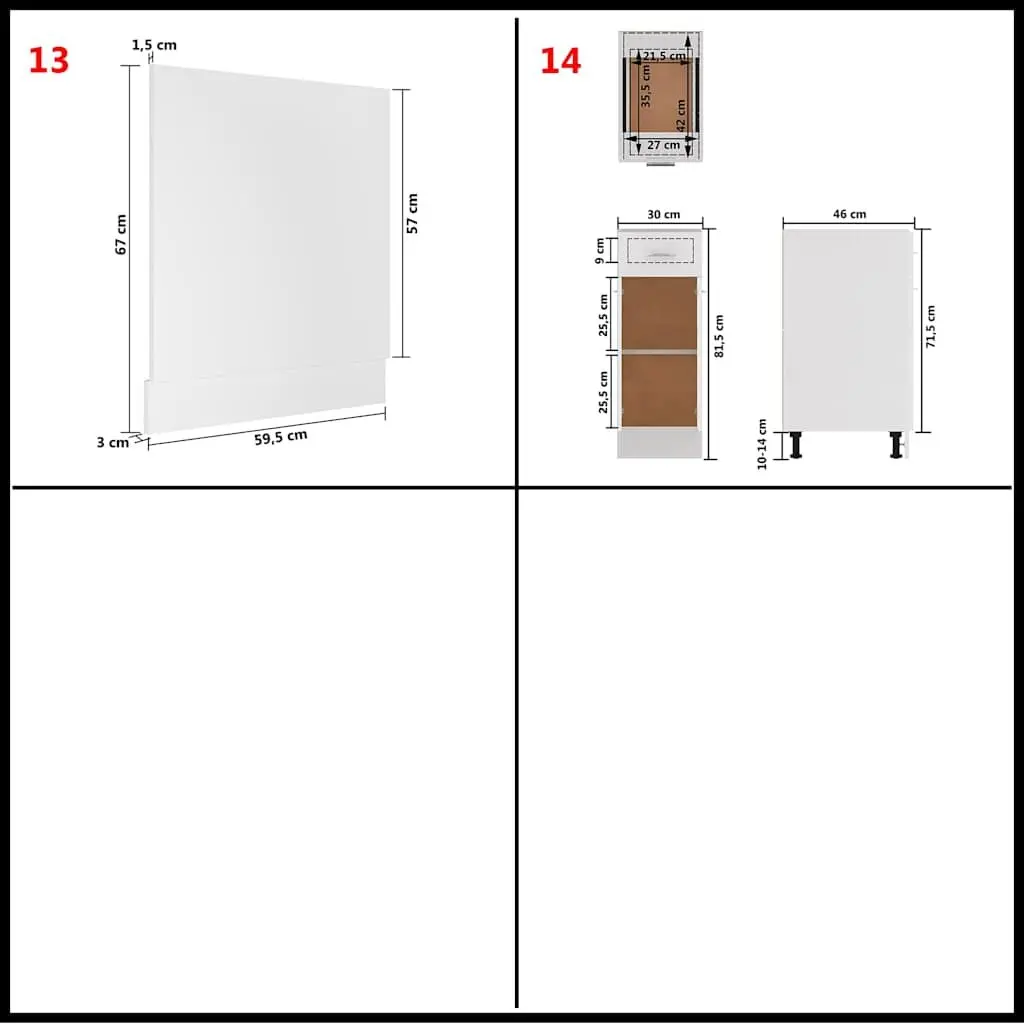 Kitchen Cabinet Set 14 Piece White Engineered Wood Storage Organiser Cupboard