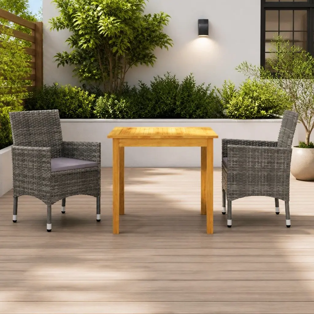 Garden Dining Set Outdoor Furniture Table Chairs 3 Piece Grey