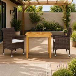Durable 3 Piece Garden Dining Set in Brown Wood