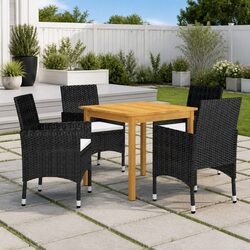Garden Dining Set 5 Piece Black Outdoor Furniture Table Chairs Cushions