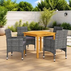 5-Piece Grey Dining Set with Comfortable Rattan Chairs