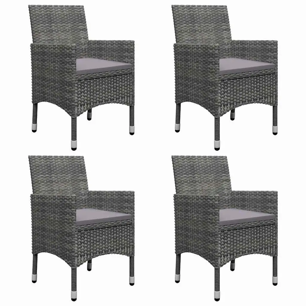 5 Piece Garden Dining Set Grey Acacia Wood Table Rattan Chairs Outdoor