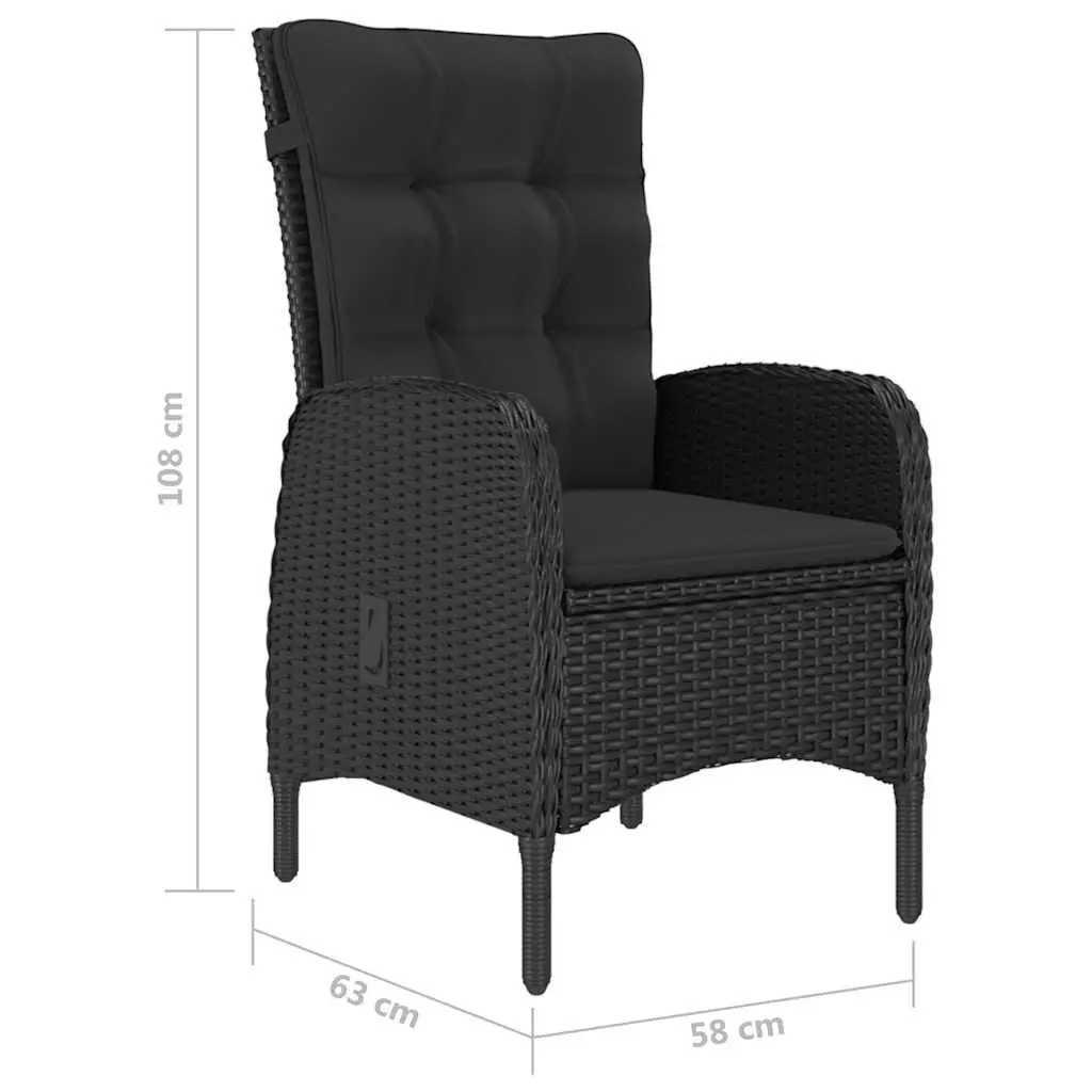 5 Piece Garden Dining Set Outdoor Table Chairs Black Acacia Wood Steel Rattan