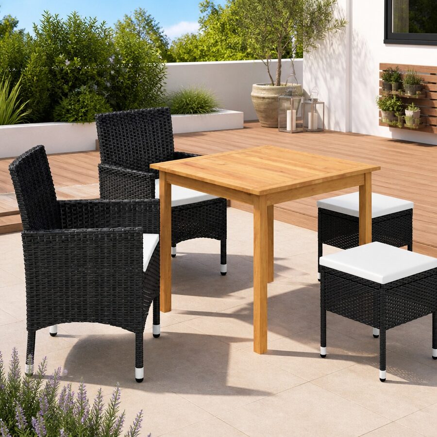 Comfortable 5-Piece Garden Dining Set with Black Finish