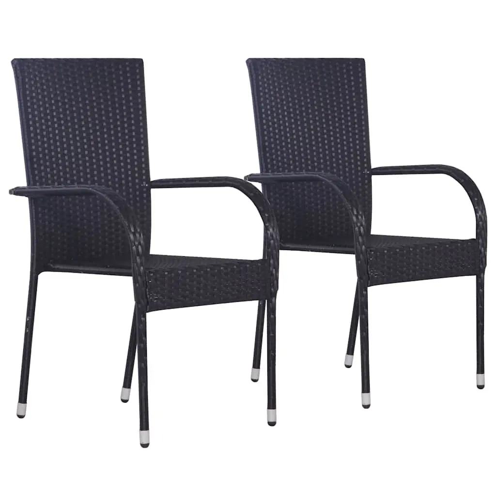 Outdoor Dining Set Black Rattan Chairs Acacia Wood Table 3 Piece
