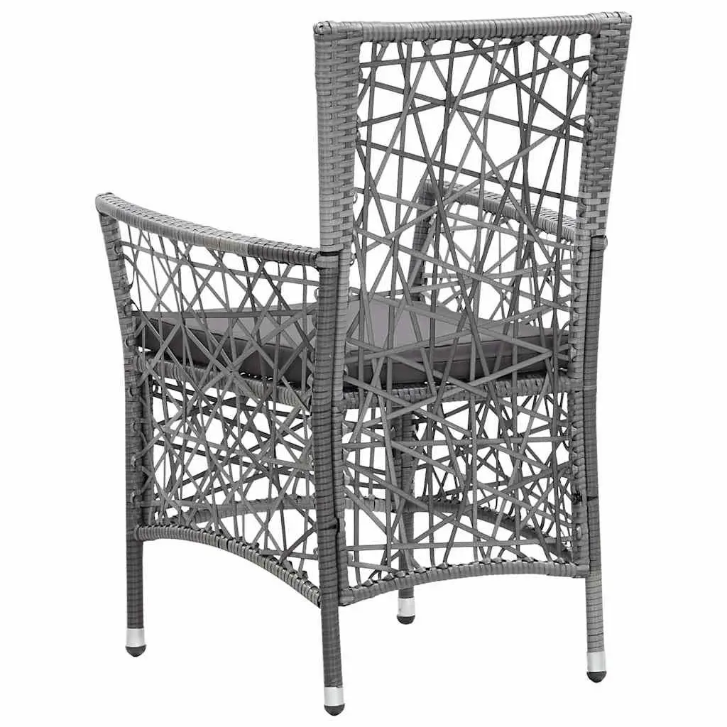 3 Piece Garden Dining Set Outdoor Table Chairs PE Rattan Steel Frame Grey