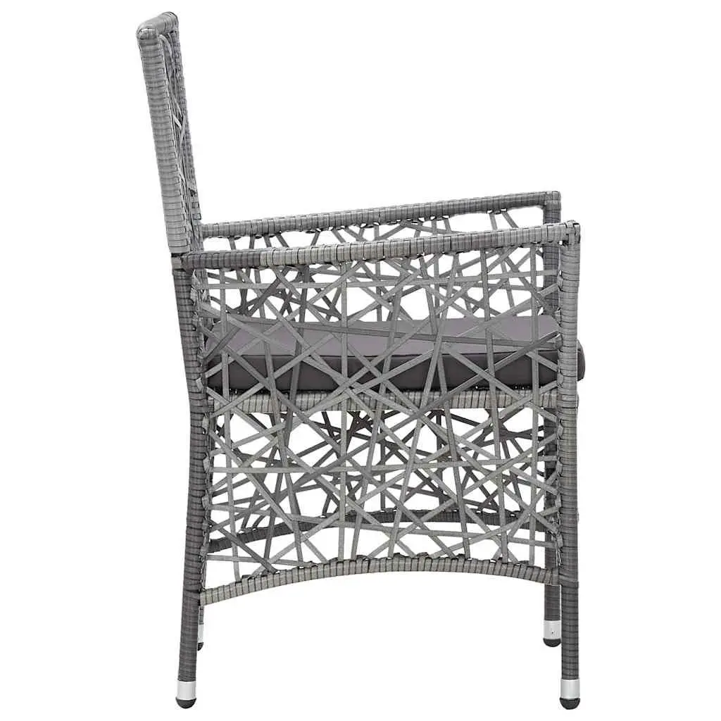 3 Piece Garden Dining Set Outdoor Table Chairs PE Rattan Steel Frame Grey