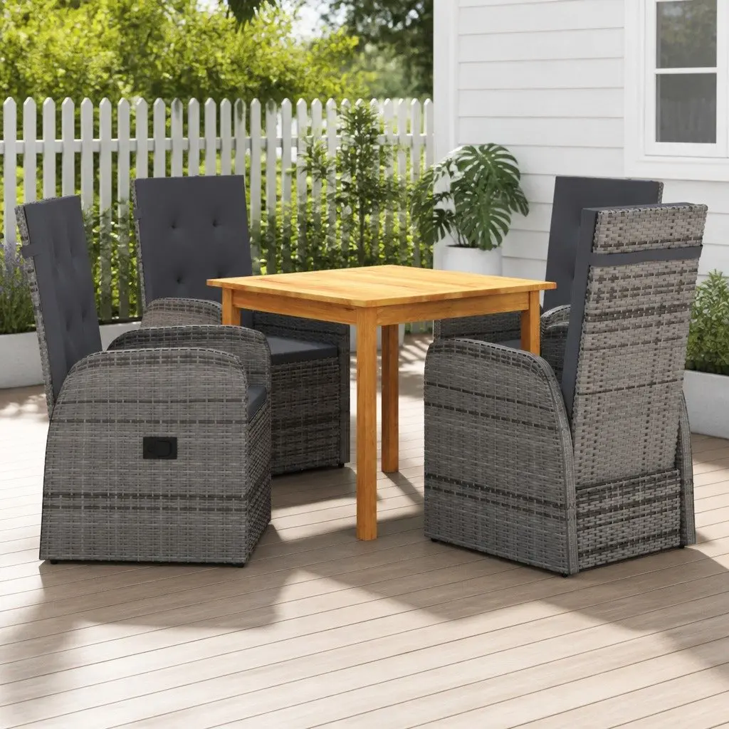 Outdoor Furniture Dining Set 5 Piece Reclining Chairs Table Acacia Wood Grey