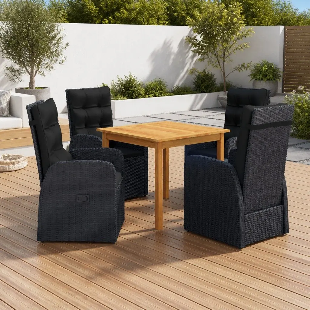 Garden Dining Set 5 Piece Outdoor Table Chairs Black