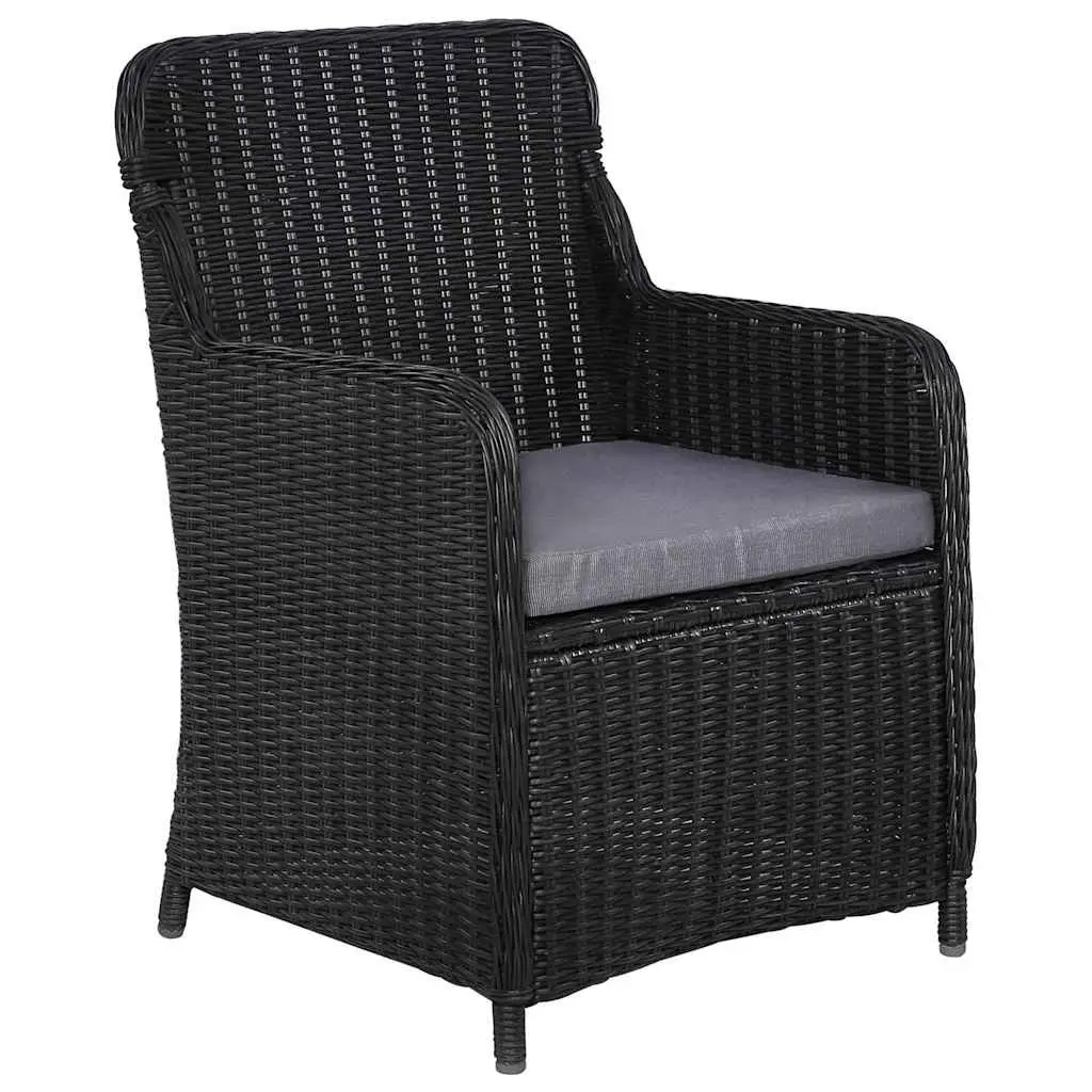 Garden Dining Set 3 Piece Outdoor Table Chairs Black Acacia Wood Rattan