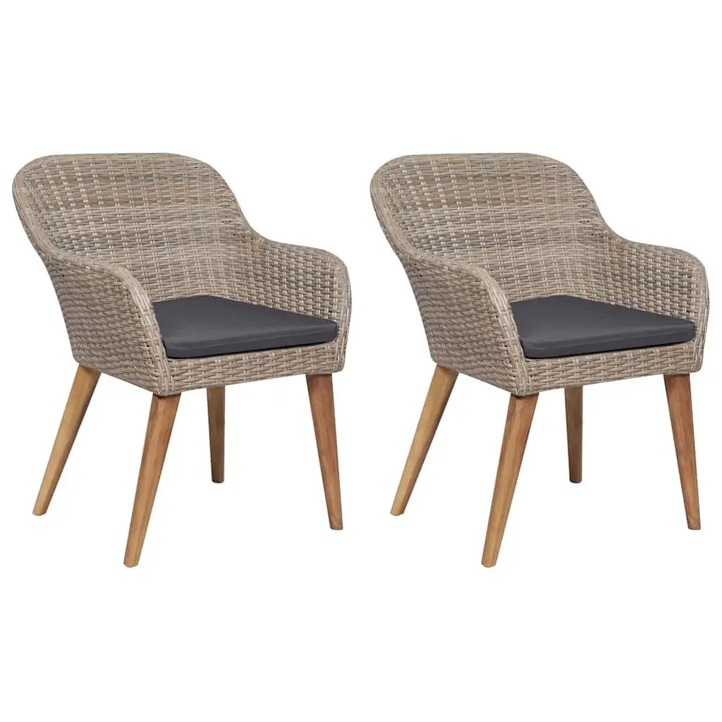 Garden Dining Set 3 Piece Outdoor Furniture Brown Acacia Wood Rattan Chairs