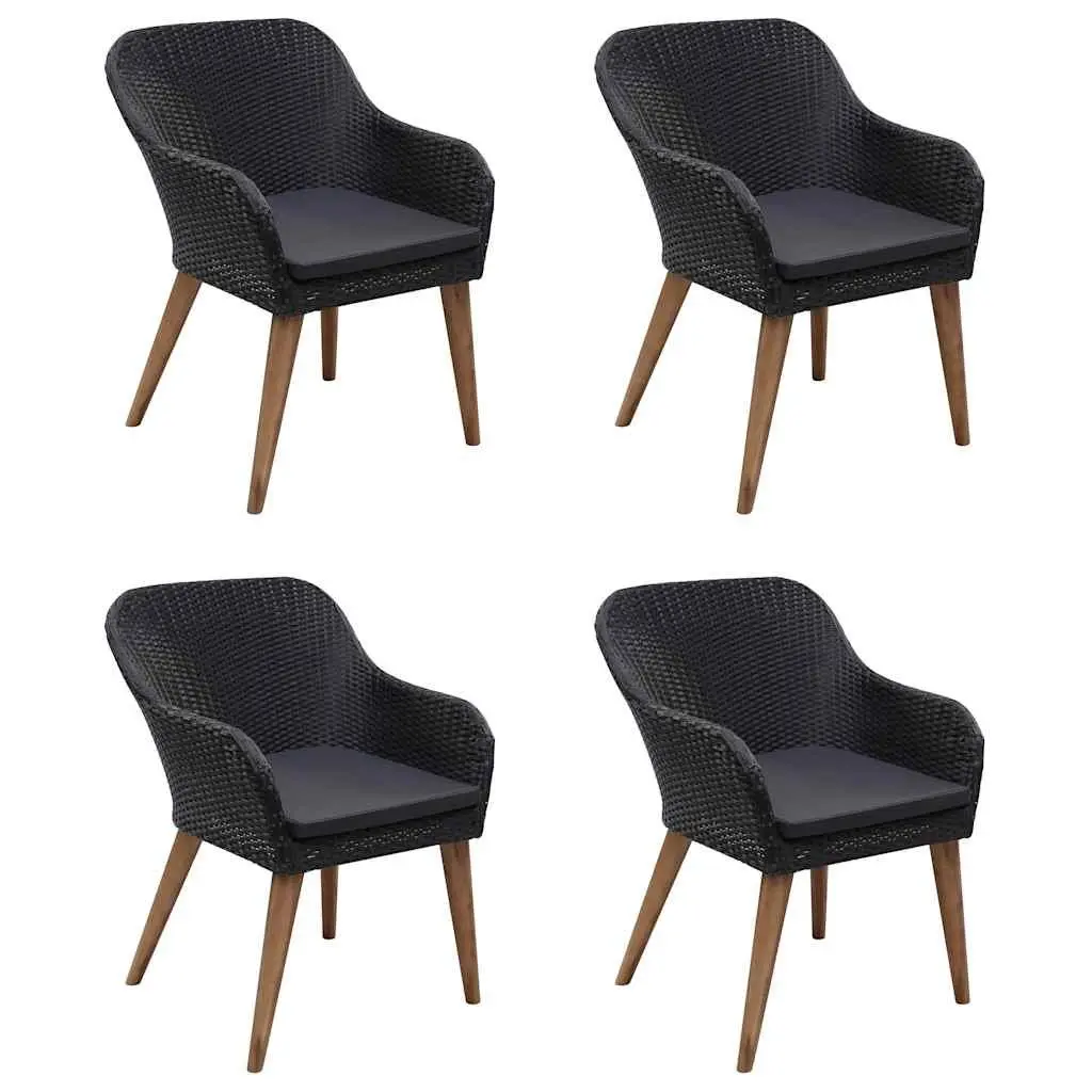 5 Piece Garden Dining Set Outdoor Furniture Table and Chairs Black Rattan