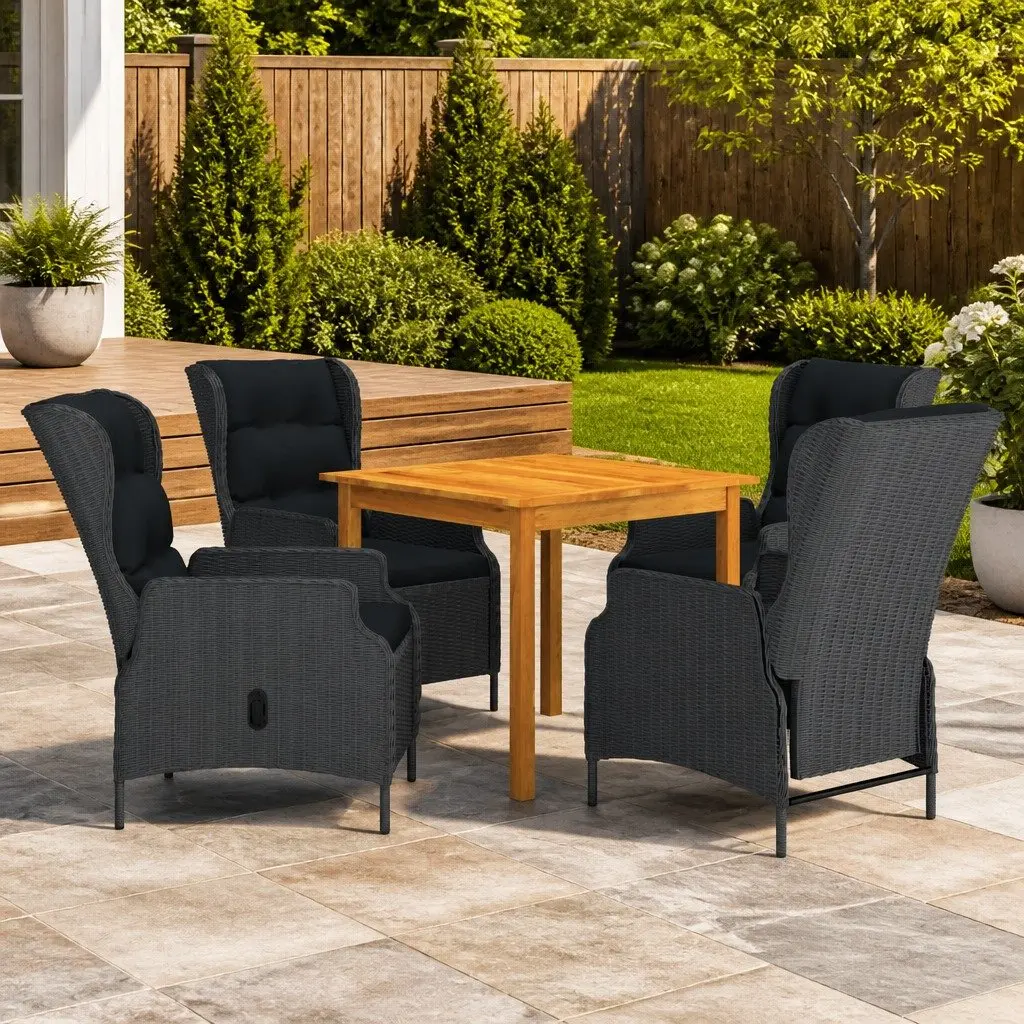 Garden Dining Set Outdoor Table Chairs 5 Piece Grey Rattan Cushioned