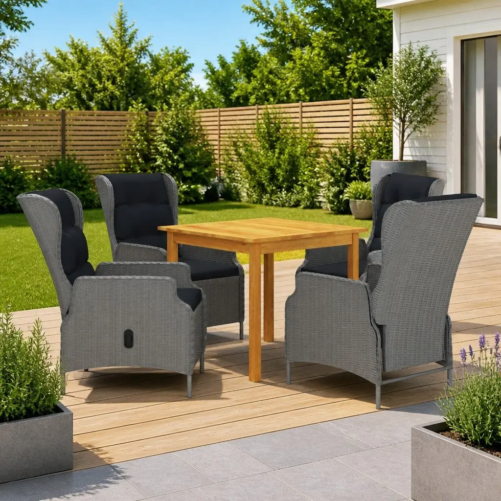 5 Piece Garden Dining Set Outdoor Table Chairs Grey Acacia Wood
