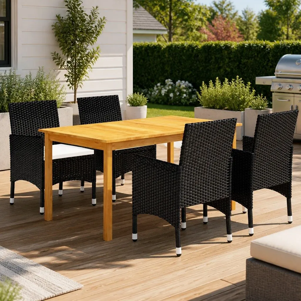 Garden Dining Set 5 Piece Outdoor Table Chairs Black