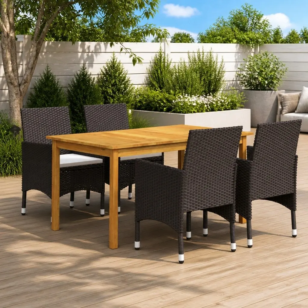 Garden Dining Set 5 Piece Outdoor Table Chairs Brown