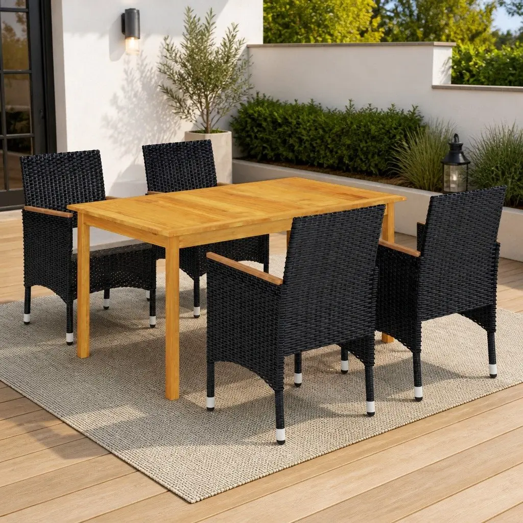 5 Piece Garden Dining Set Outdoor Furniture Table Chairs Black