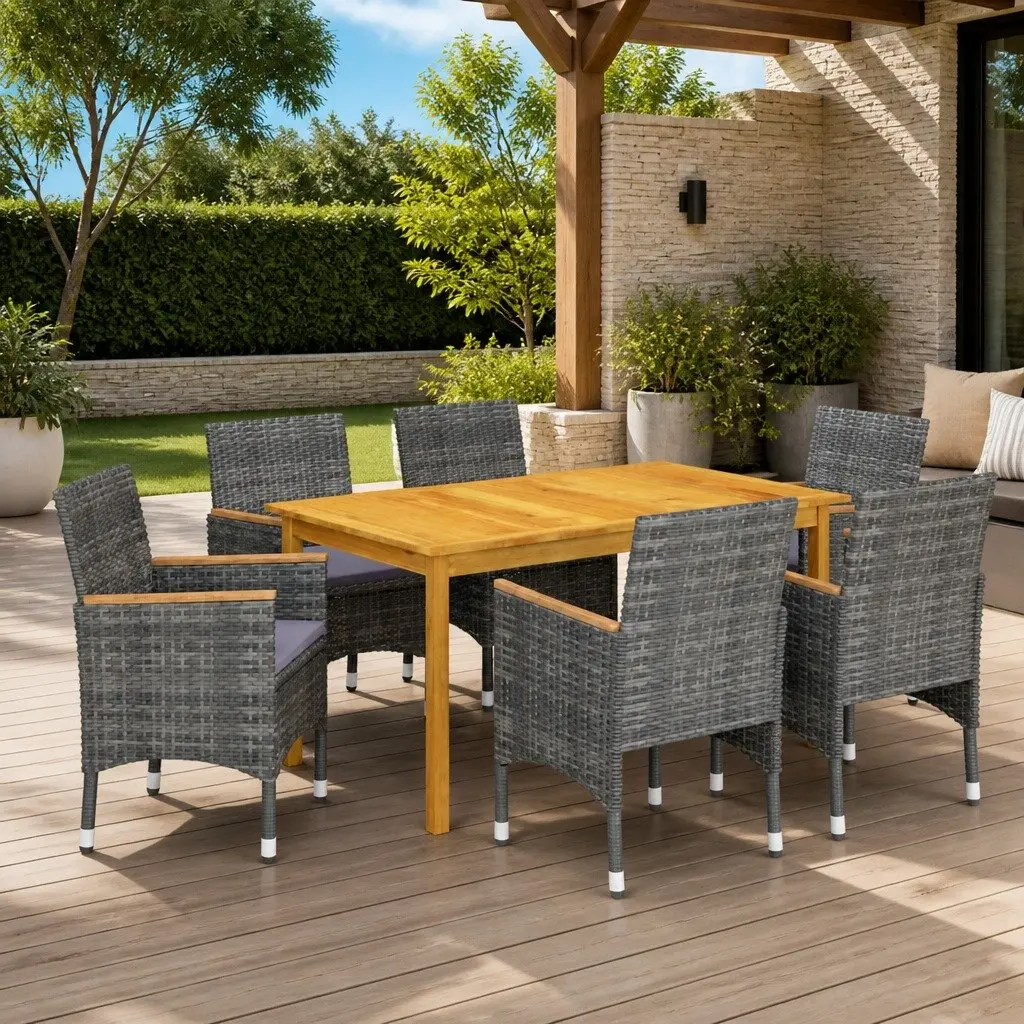 Garden Dining Set 7 Piece Outdoor Furniture Table Chairs Grey