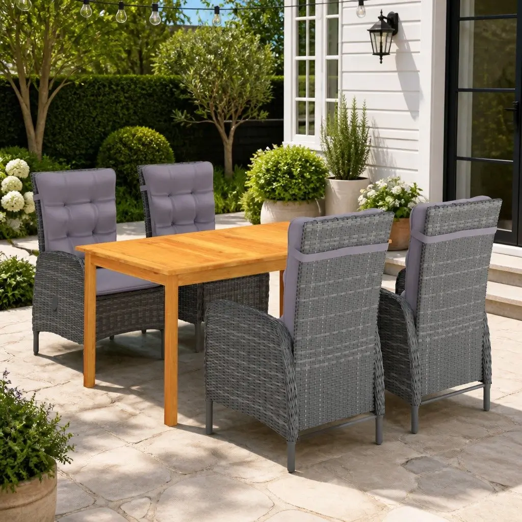 Garden Dining Set 5 Piece Grey Outdoor Furniture Table Chairs Patio Rattan