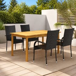 5 Piece Garden Dining Set Outdoor Table Chairs Black Acacia Wood Steel Frame