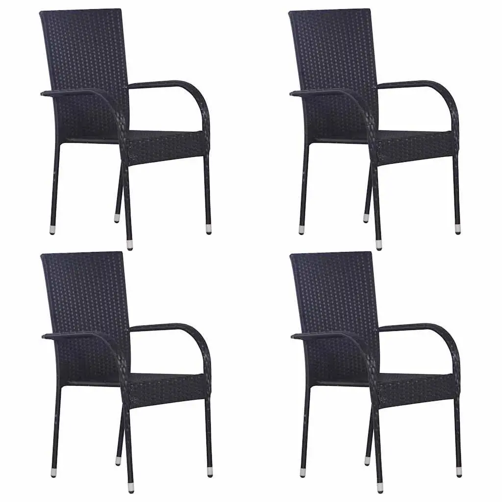 5 Piece Garden Dining Set Outdoor Table Chairs Black Acacia Wood Steel Frame