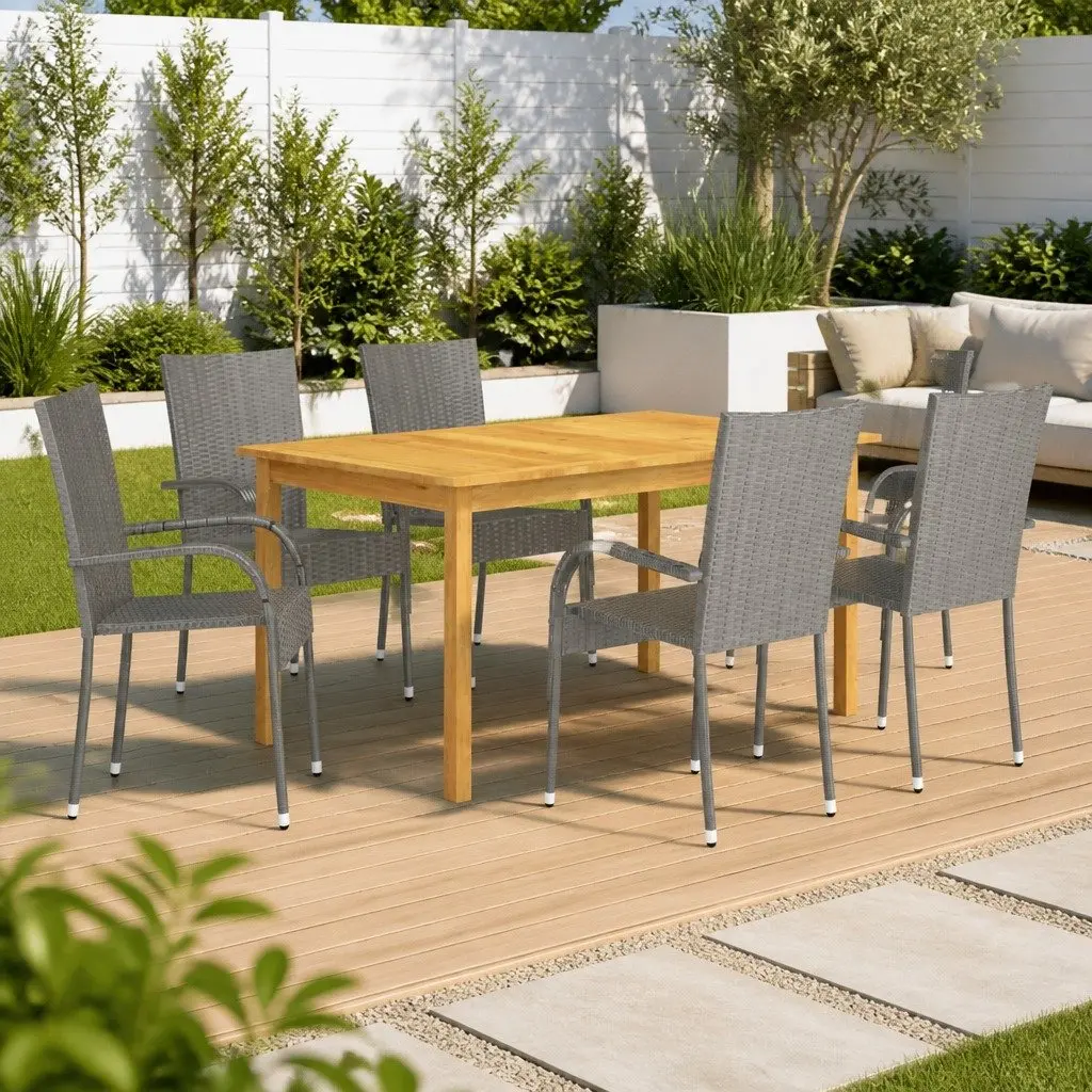 Grey Outdoor Dining Set with Rattan Chairs