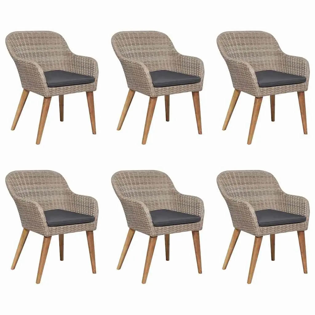 Outdoor Dining Set 7 Pieces Brown Solid Acacia Wood Steel Frame with Cushions for Garden Patio Furniture