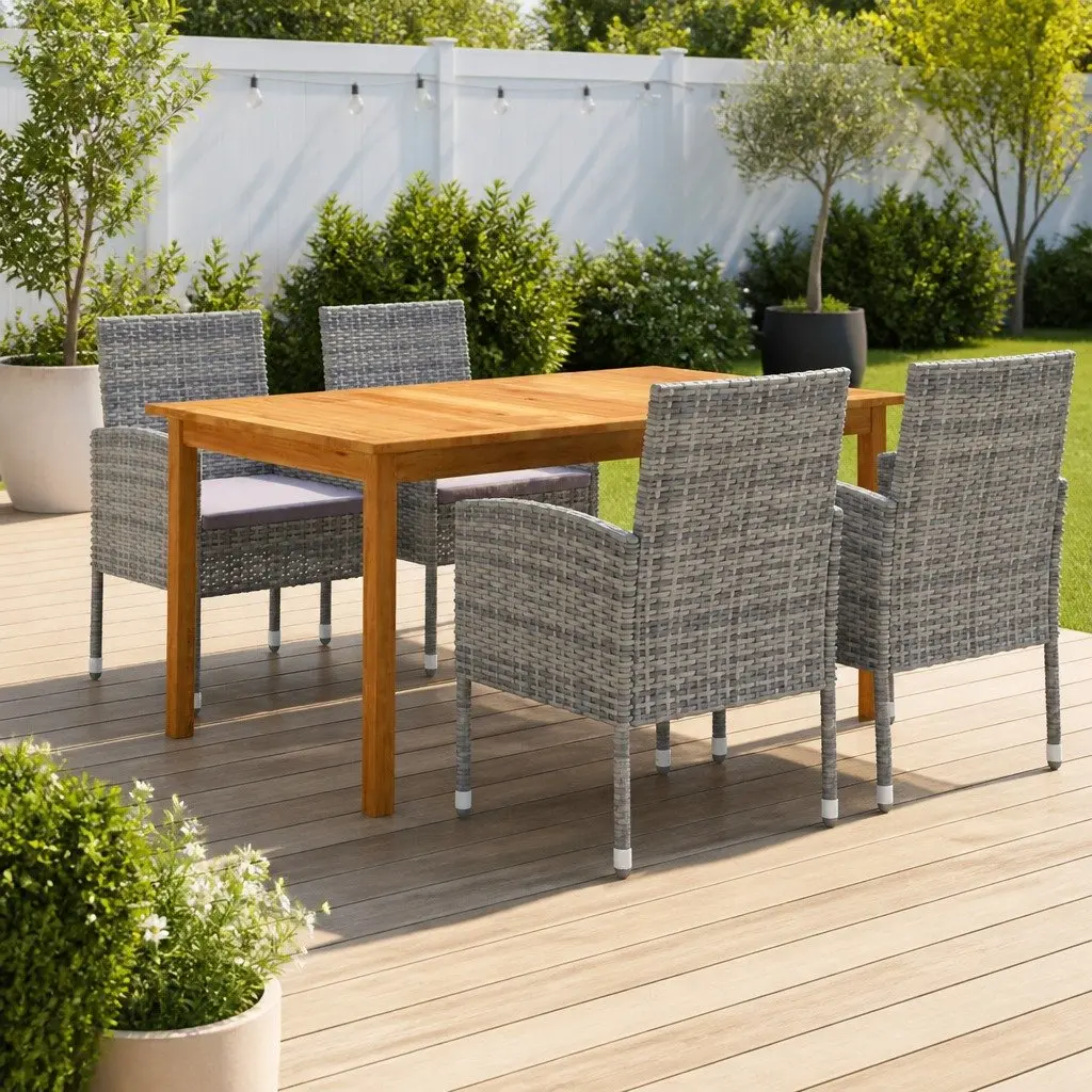 Garden Dining Set Outdoor Table Chairs 5 Piece Grey