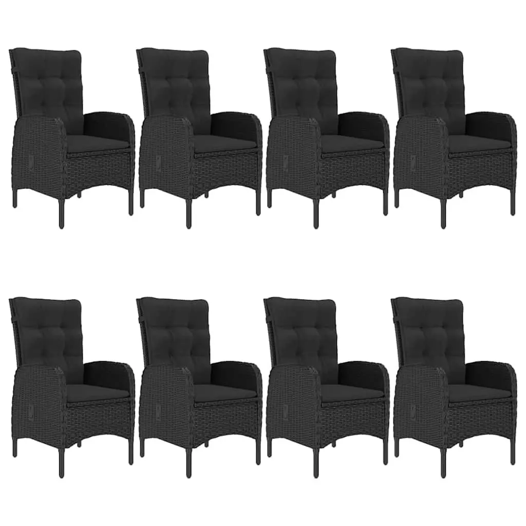 Outdoor Dining Set 9 Piece Table and Chairs Acacia Wood Steel Frame Black