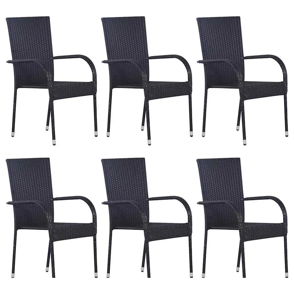 Outdoor Dining Set 7 Piece Black Rattan Weather-Resistant Table Chairs Acacia Wood Frame