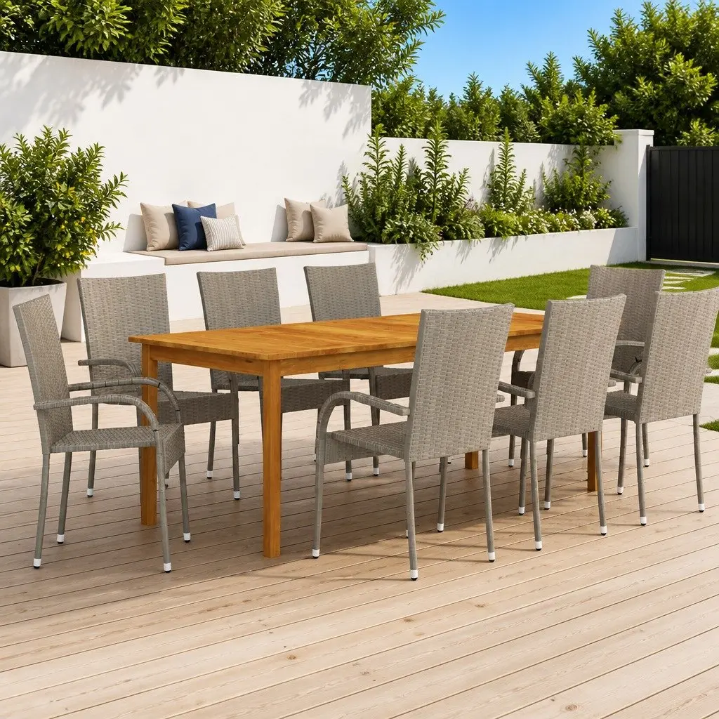 Garden Dining Set 9 Piece Outdoor Furniture Table Chairs Grey Acacia