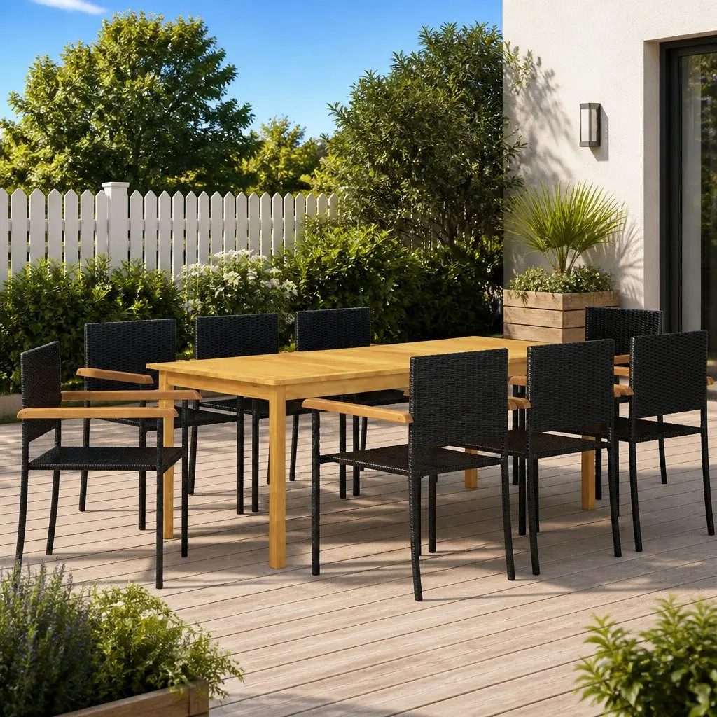 9 Piece Garden Dining Set Outdoor Table Chairs Black