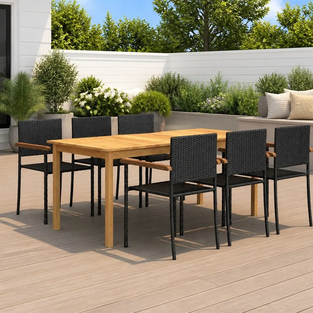 Garden Dining Set 7 Piece Outdoor Table Chairs Black