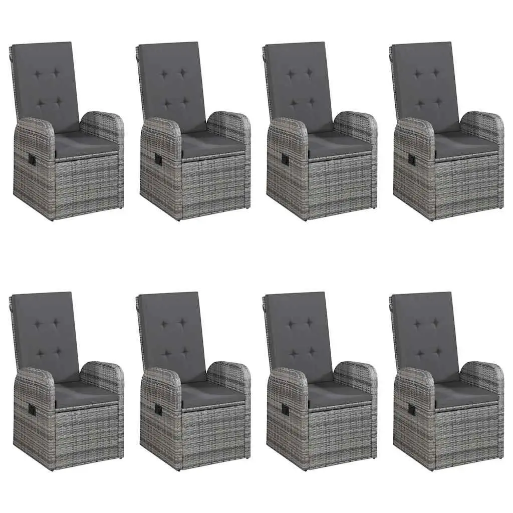 9 Piece Garden Dining Set Acacia Wood Table Rattan Chairs Grey Outdoor Furniture
