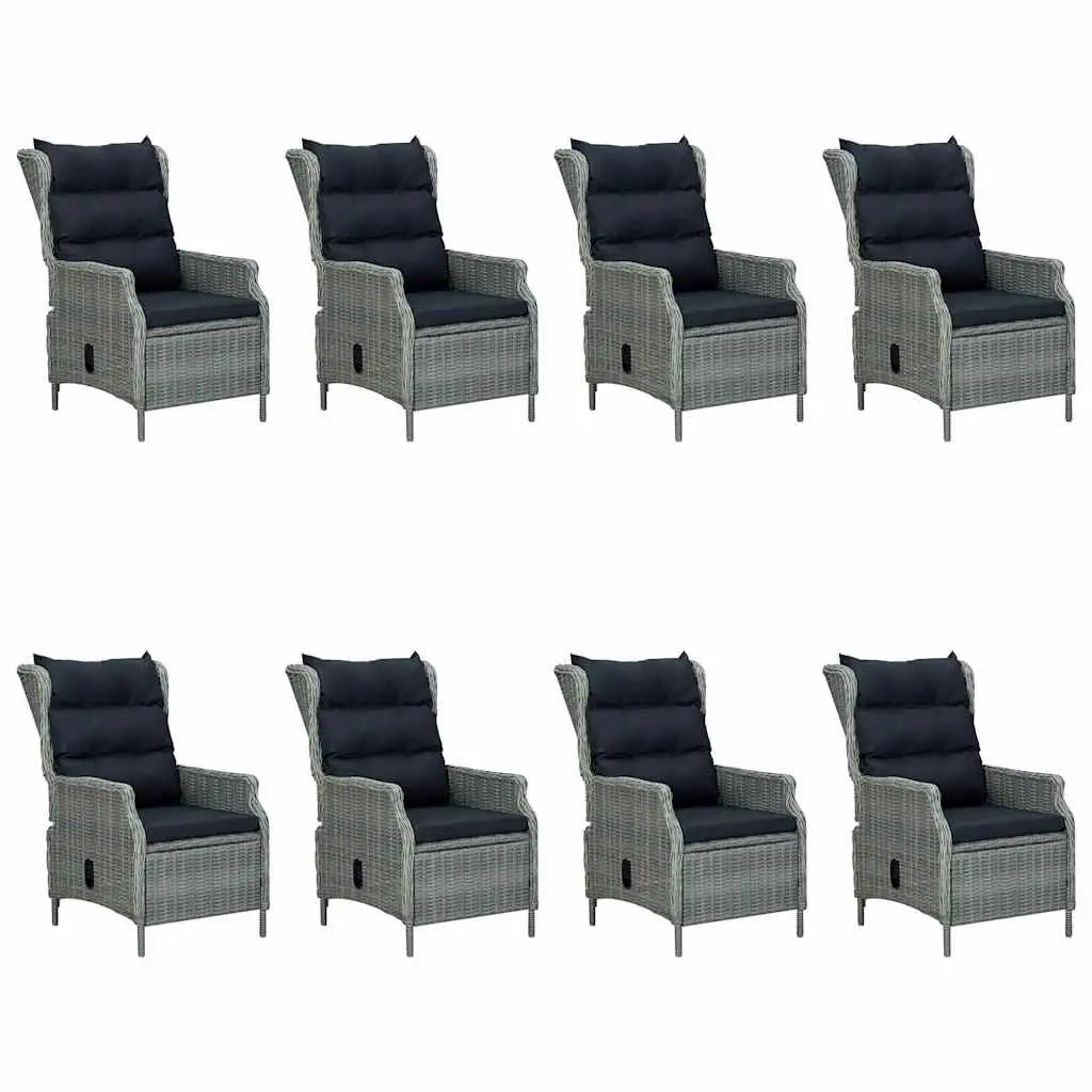 9 Piece Garden Dining Set Acacia Wood Table Steel Rattan Chairs Grey Outdoor