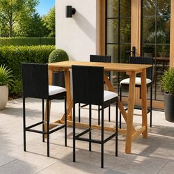 5 Piece Outdoor Garden Bar Set with Cushions in Black