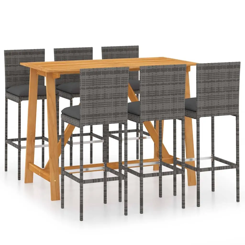 7 Piece Garden Bar Set Outdoor Patio Furniture Table Stool Cushions Grey