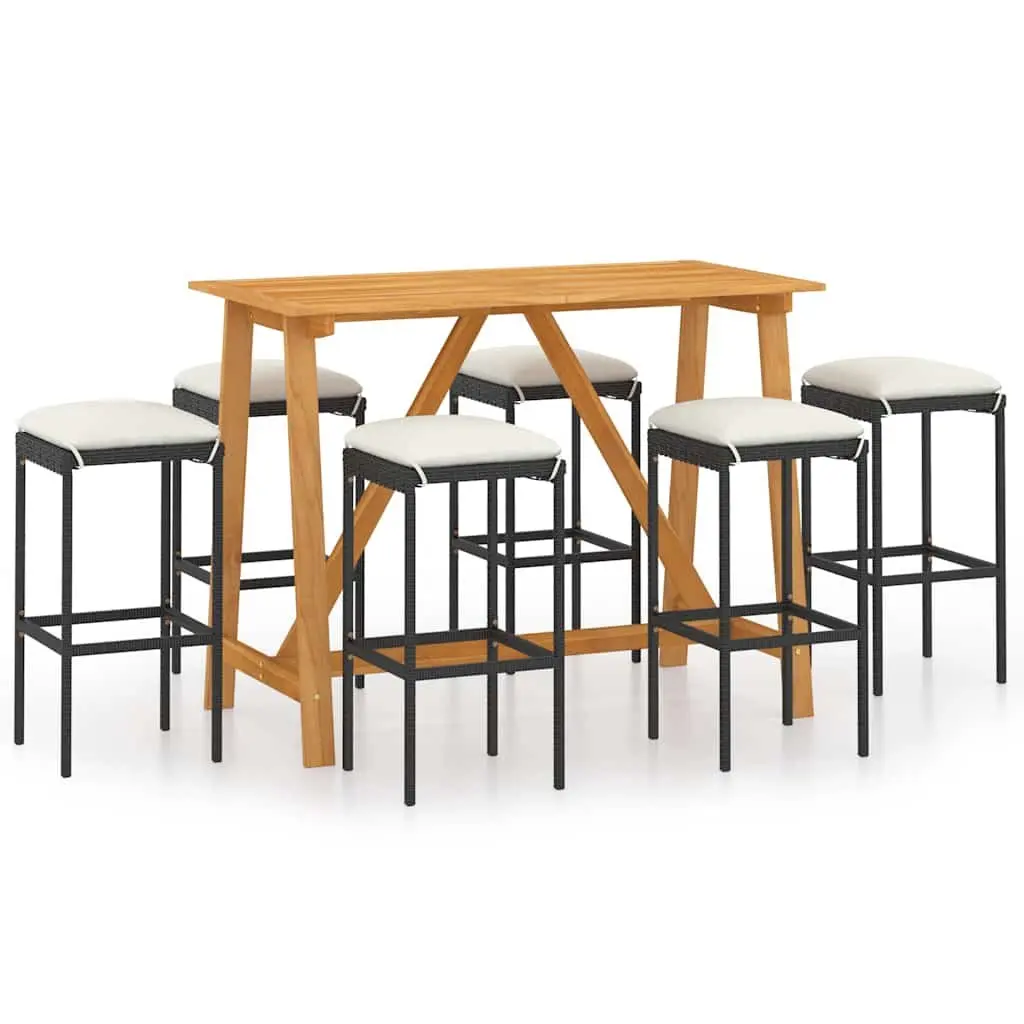 Garden Bar Set 7 Piece Outdoor Furniture Patio Black with Cushions