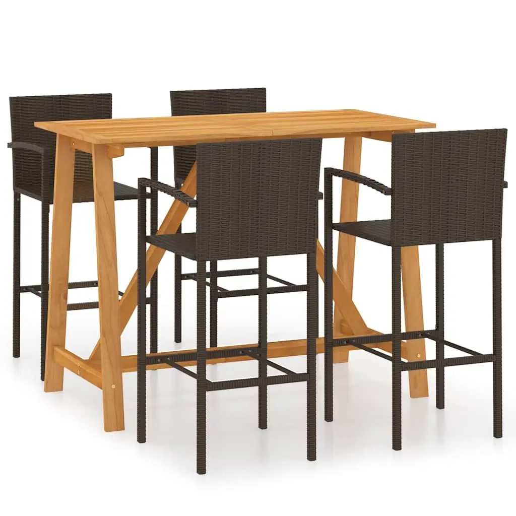 Garden Bar Set Outdoor Furniture 5 Piece Patio Table Stools Brown