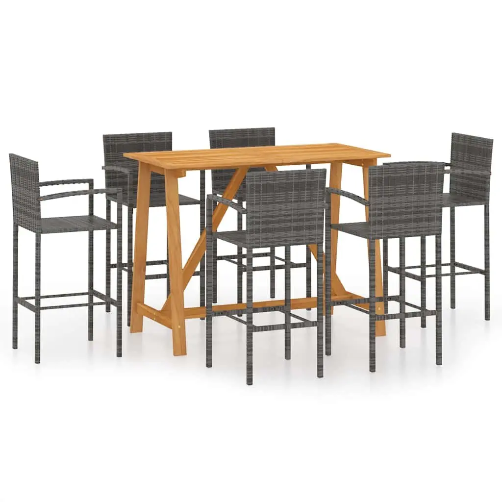 7 Piece Garden Bar Set Grey Outdoor Patio Furniture Table Stools Rattan