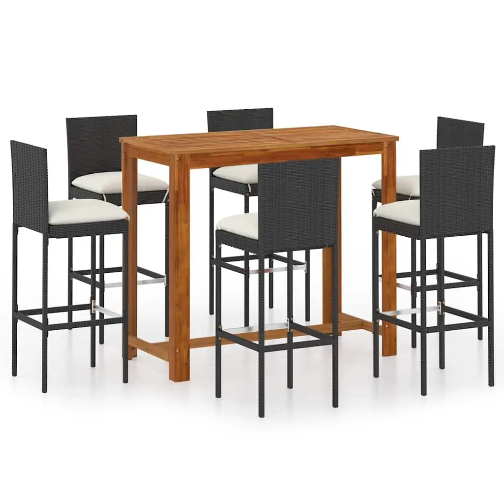 Garden Bar Set Outdoor Patio Furniture 7 Piece Black