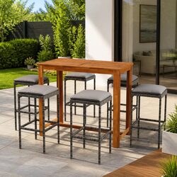 7 Piece Garden Bar Set with Cushions Grey Outdoor Patio Furniture