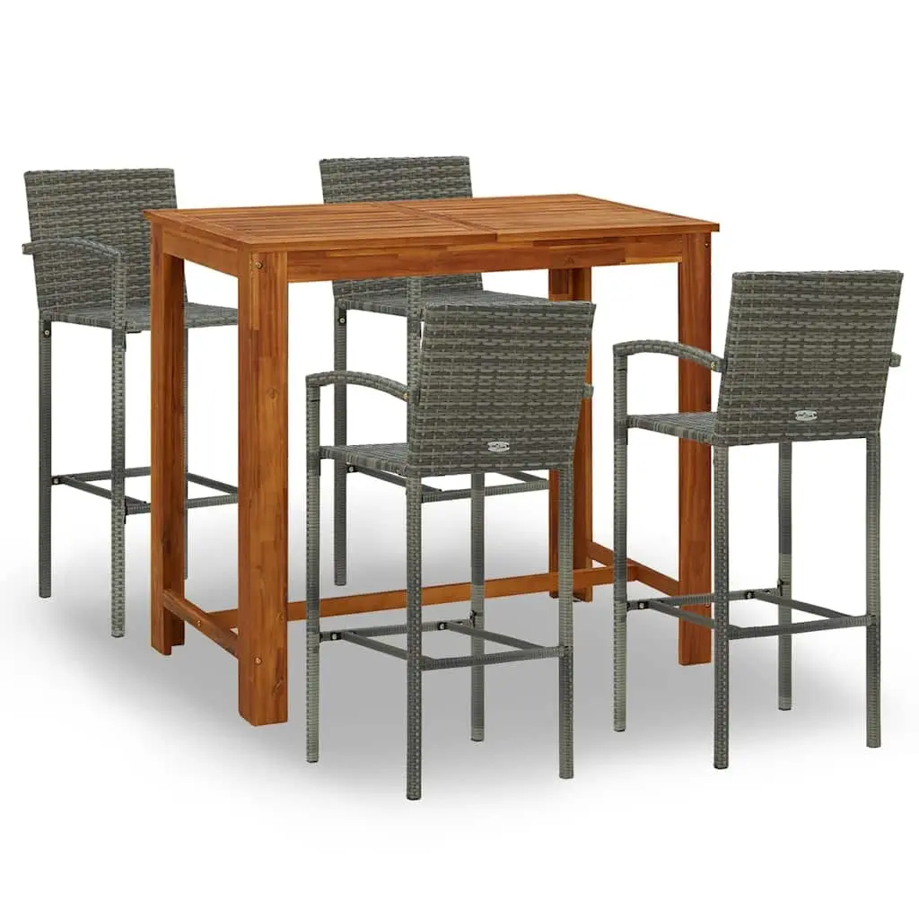Garden Bar Set Outdoor Furniture 5 Piece Patio Rattan Stools Table Grey