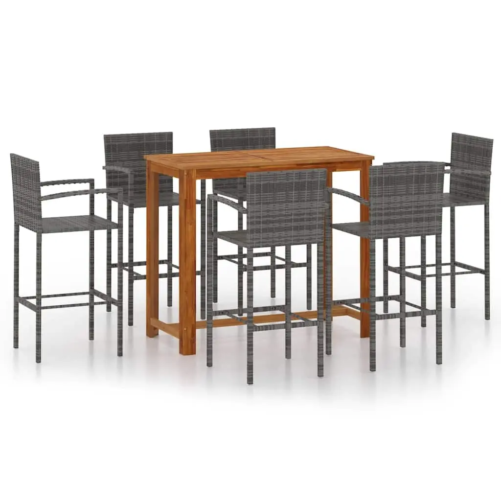 Outdoor Patio Furniture Set 7 Piece Grey Rattan Bar Stools and Table for Garden