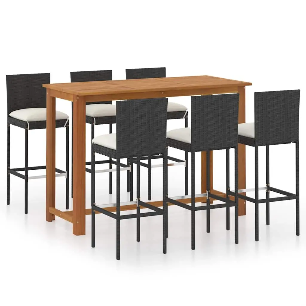 7 Piece Garden Bar Set Outdoor Patio Furniture Table Stools Black