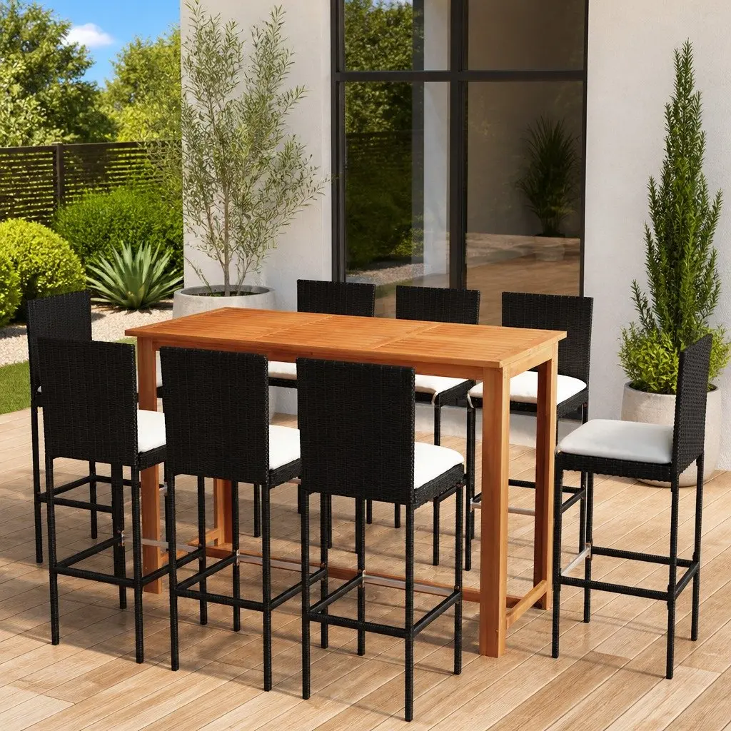 9 Piece Black Bar Set for Outdoors
