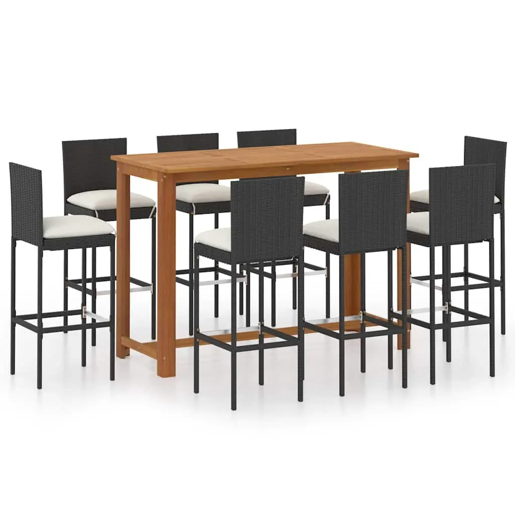 9 Piece Black Bar Set for Outdoors