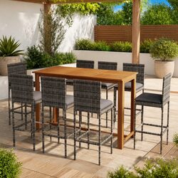 Stylish and Practical 9 Piece Garden Bar Set in Grey