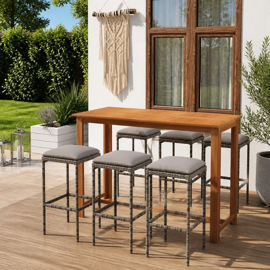 Garden Bar Set Outdoor Patio Furniture 7 Piece Grey